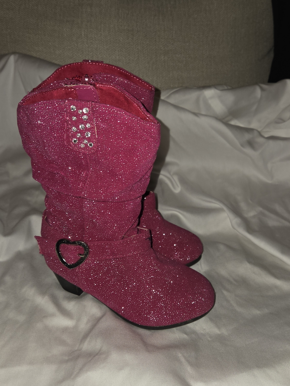 BONGO Glitter Fuchsia Heart Buckle Kids Boots
